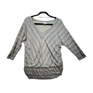 Knox Rose Womens Tunic Top Size XL Olive Green Textured V-Neck 3/4 Sleeve Ruched